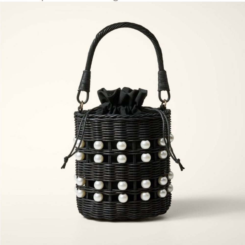 Kate Spade Black and White Studded Mini Bag with Drawstring Closure